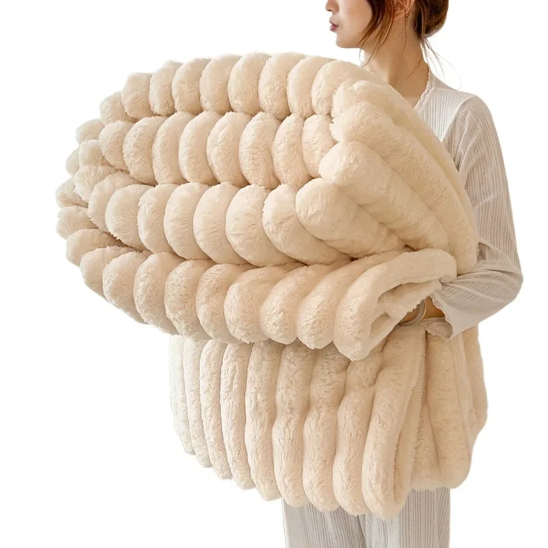 Soft & Delicate  Blanket Large Plush Ribbed Throw Warm Cozy Anti-Static Sofa Blanket Lightweight Bed Blanket Multi-Functional
