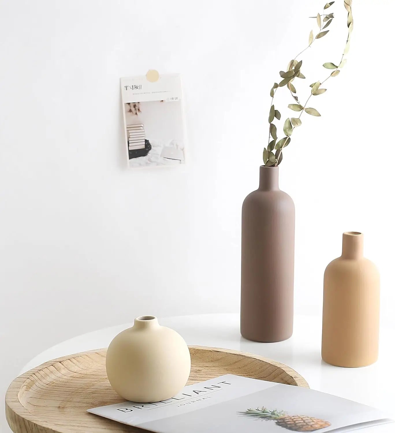 Ceramic Neutral Vase Set for Farmhouse Home Decor, Rustic Decorative Vases for Boho Living Room Centerpieces, Entryway Decoratio