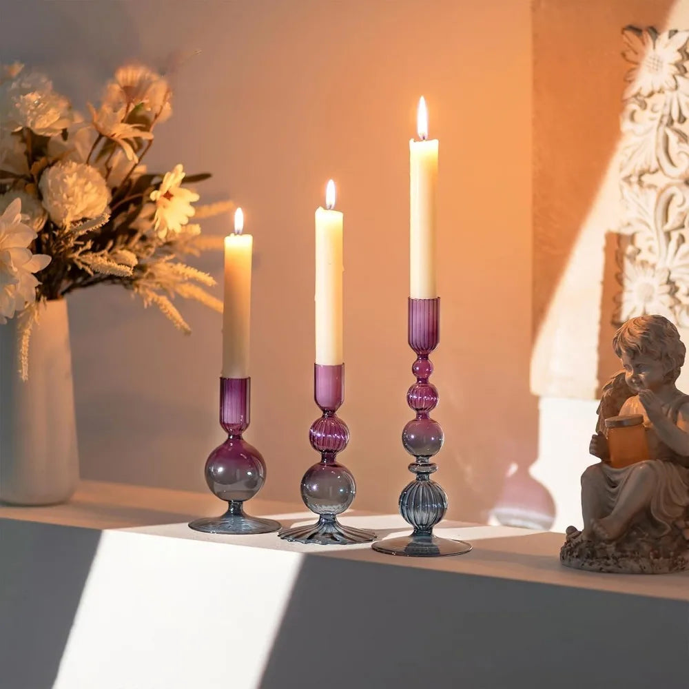 3Pcs/set Glass Candle Holders Crystal Ribbed Candlestick Romantic Wedding Candelabra Home Decor Vase Table Centerpieces Wedding