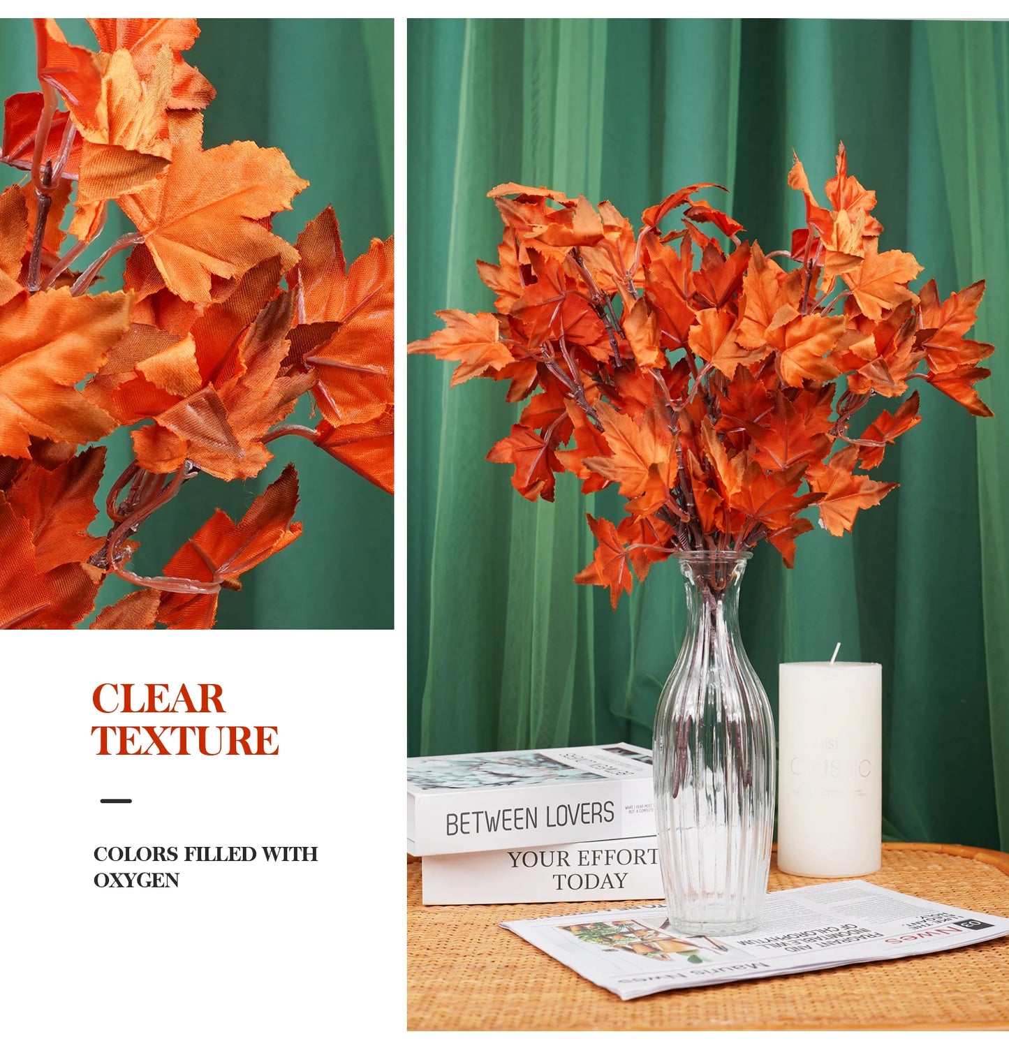 Fall Artificial Maple Leaf Flowers Bouquet for Home Room Decor Wedding Marriage Party Decoration Fake Plant Garden Vase Ornament