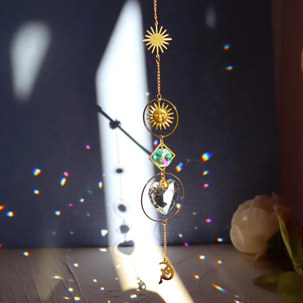 Suncatcher Crystal Wind Chime Star Moon Diamond Hanging Prisms Light Catcher Rainbow Chaser Jewelry Pendant Home Garden Decor