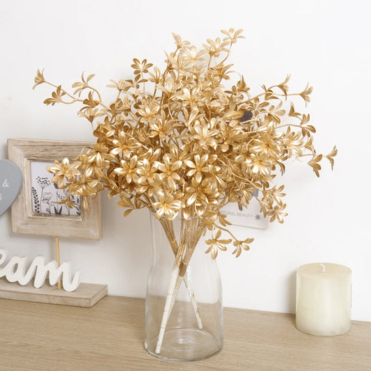 Artificial Plant Gold Fake Flower Plastic Grass Home Christmas Wedding Decorations Arrangement Faux Plant Party Vase Accessories