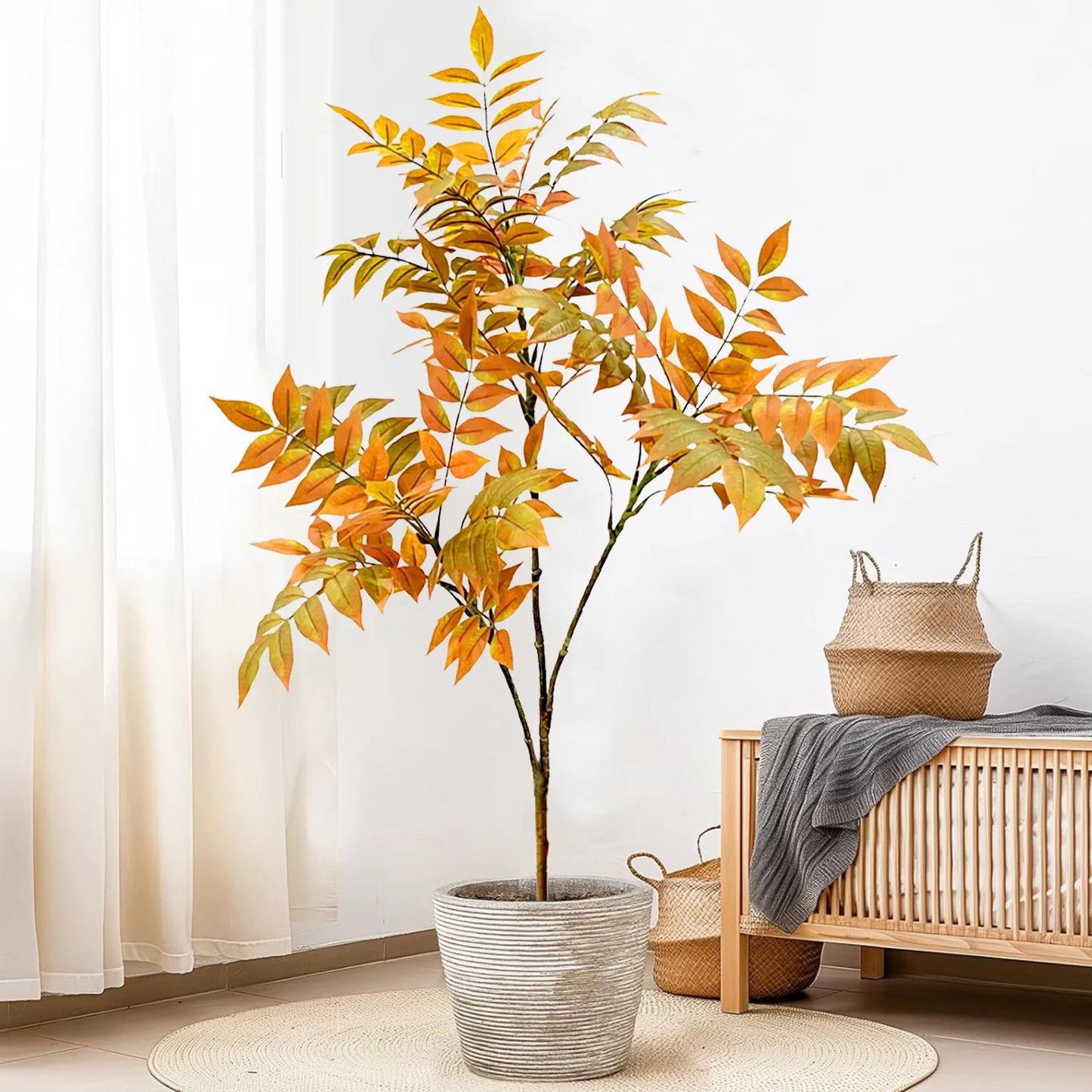 76-105-135cm/53.1in Artificial Ficus Tree Branch Fake Lacquer Tree Plastic Banyan Plants Green Tall Palm Leaves For Home Garden