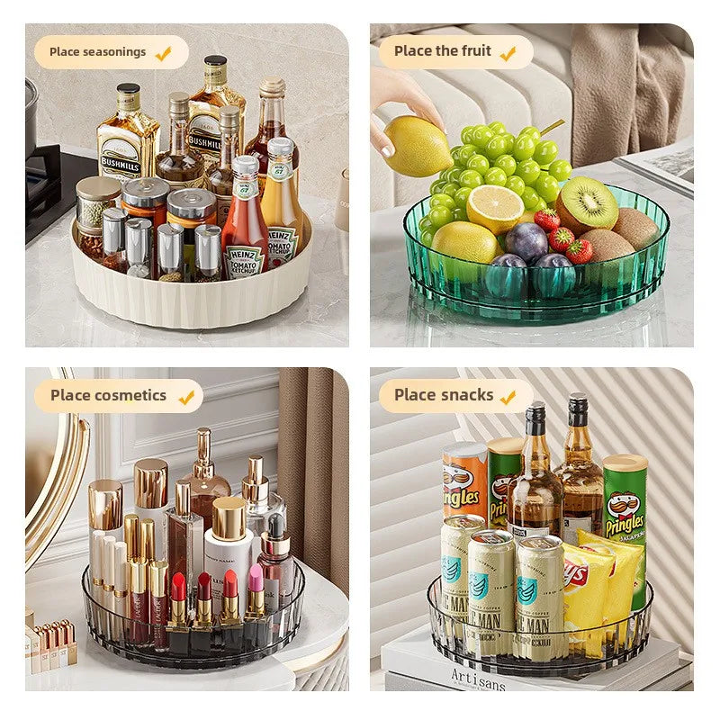 360° Rotating Plastic Storage Bins|Clear Cabinet Organizer for Kitchen/Pantry/Fridge/Cosmetic |Space-Saving Round Container