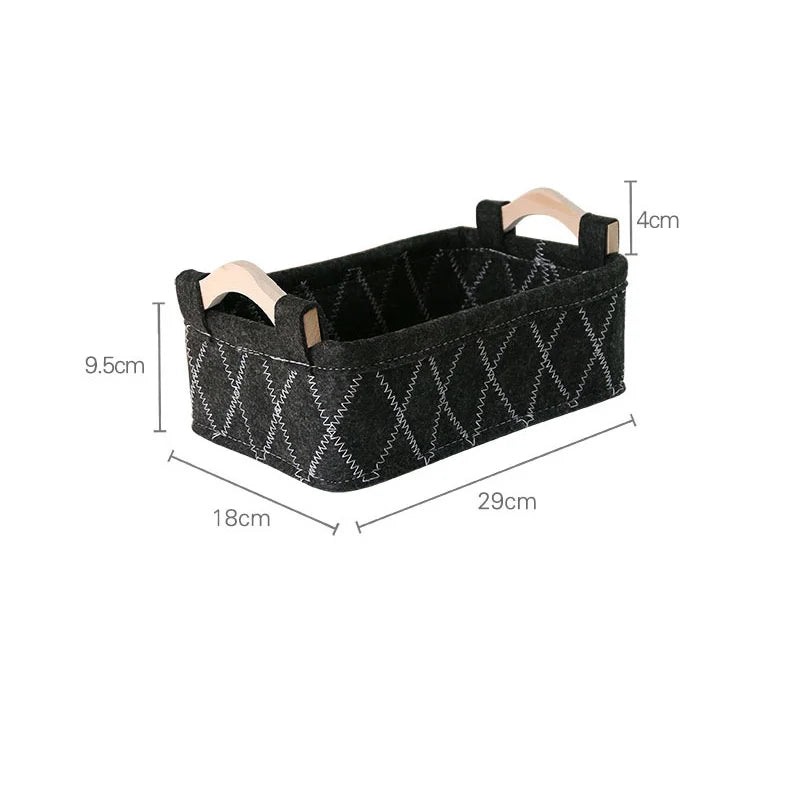 Felt Storage Basket Desk Organizer Toy Basket Storage Bins Makeup Organizer Basket Desktop Wooden Handle Storage Organizer Box