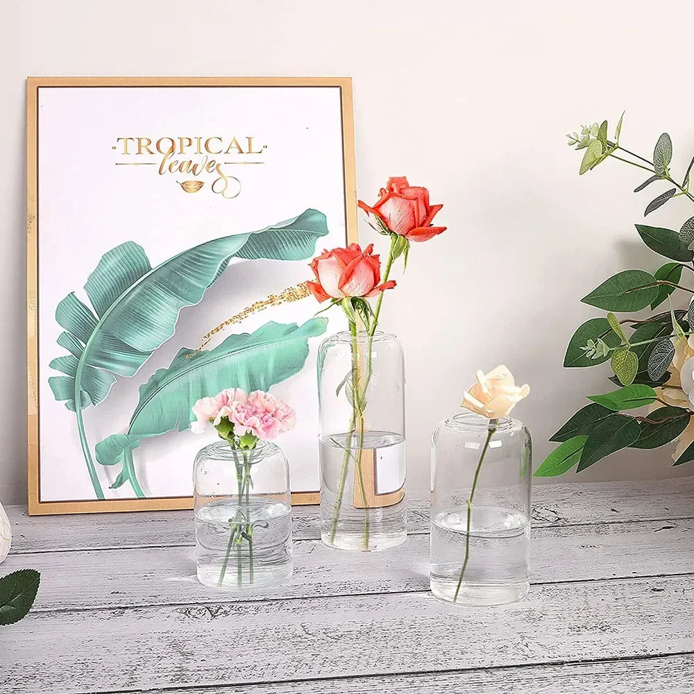 3Pcs/set Glass Bud Vases Clear Flower Vase for Centerpieces, Small Flowers Vases, Bathroom Decor for Home Wedding