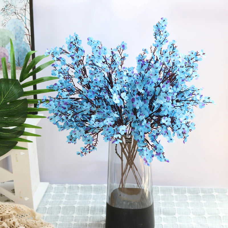 White Artificial Flowers Cherry Blossoms Gypsophila Fake Plants DIY Wedding Bouquet Vases for Home Decor Faux Festival Branch