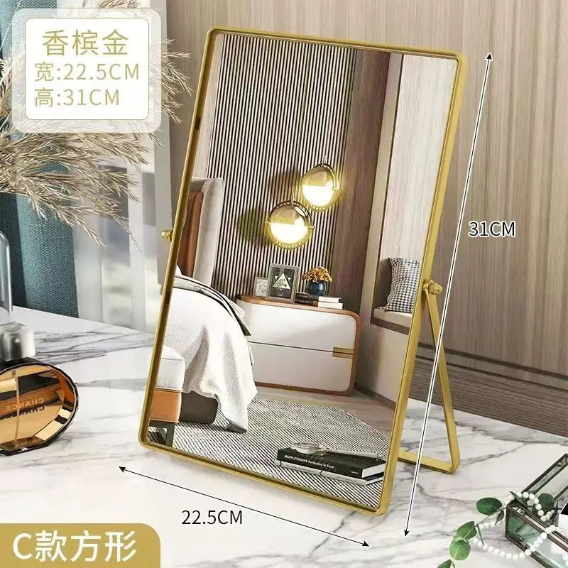 Rotate Metal  Makeup Mirrow Oval Round Standing Mirror Bathroom Desk Luxury Hairdressing Mirror Mural Home Decor for Girls
