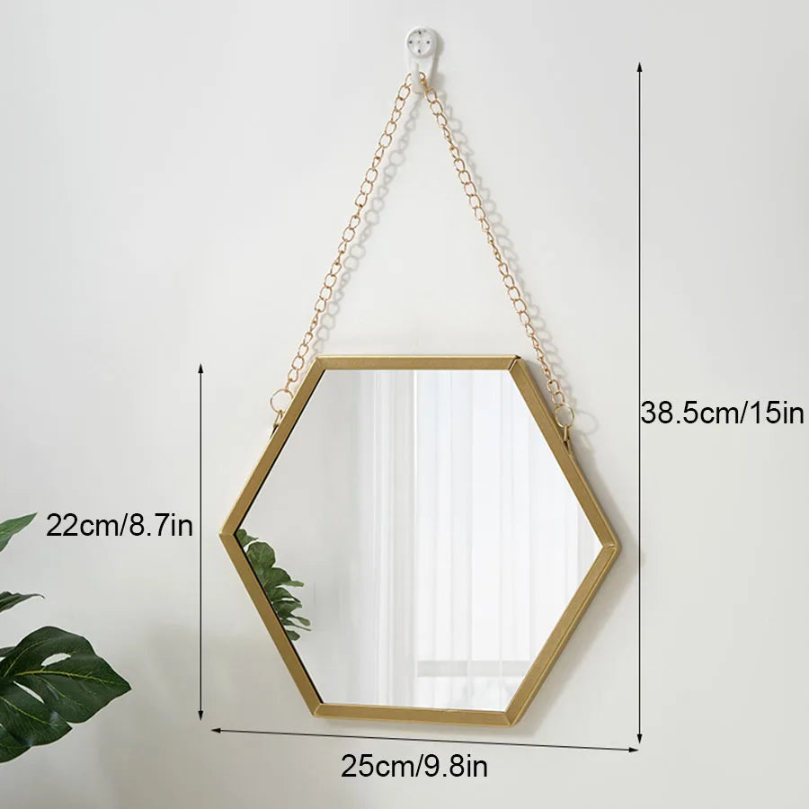 Iron hexagonal wall mounted mirror, wall mounted decorative mirror, living room, bathroom, dormitory, washbasin, wall mounted ma