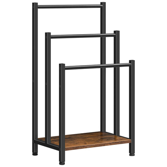 HOOBRO Towel Rack Towel Rail Freestanding Towel Holder for Bathroom Drying Stand with 3 Towel Rails and Storage Shelf Brown
