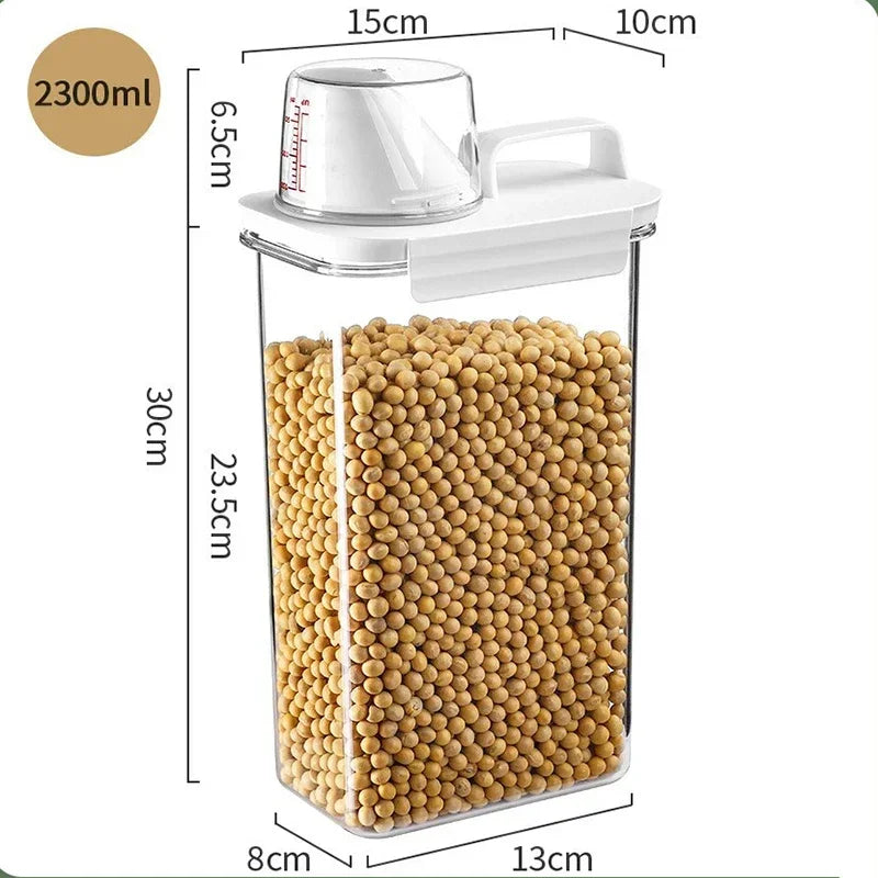 Food Storage Containers  with Measuring Cup Moisture-proof Powder Cereal Storage Tank Detergent Plastic Airtight Kitchen Items