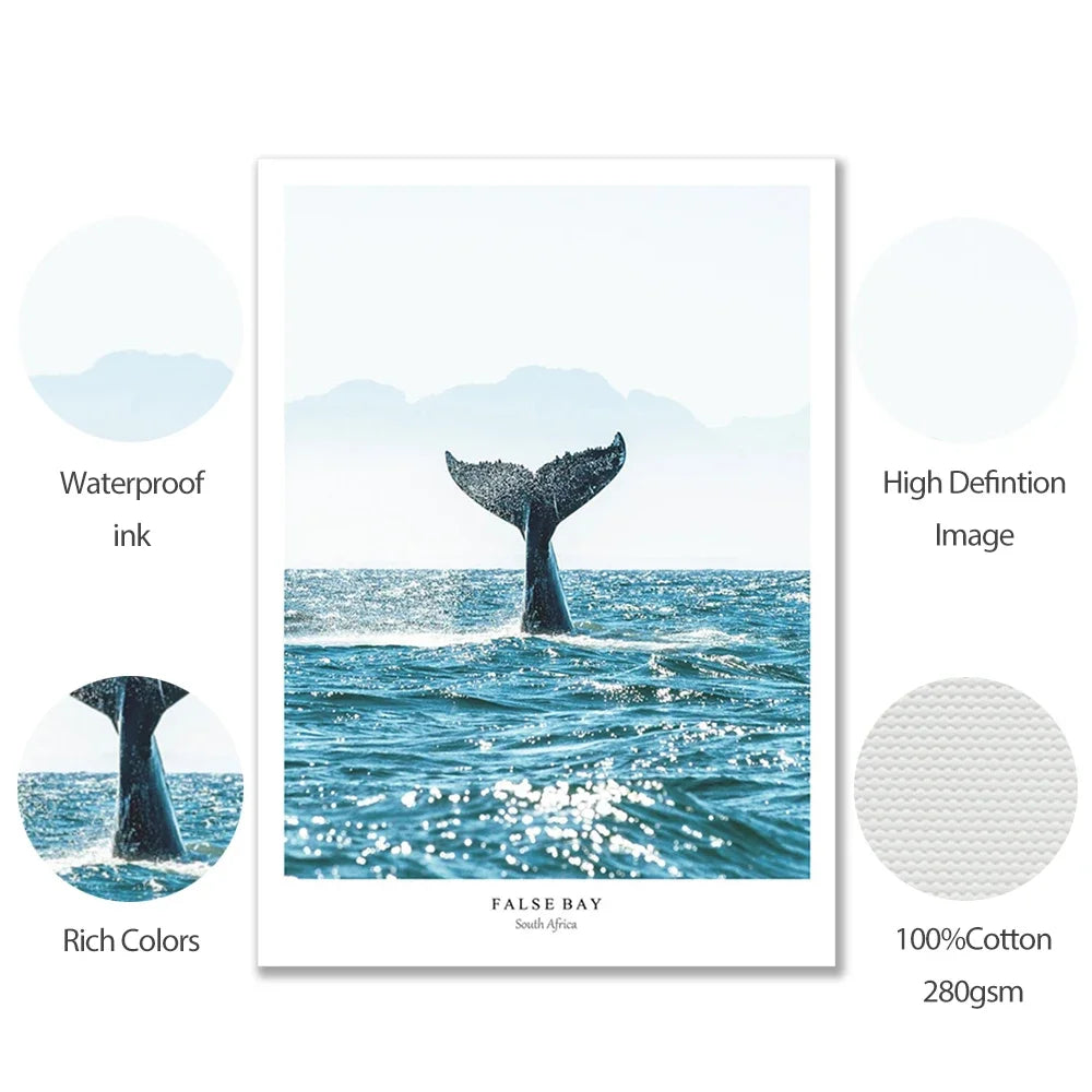 Scandinavian Minimalist Wall Art Blue Whale Tail Sea HD Canvas Oil Painting Poster Prints Home Bedroom Living Room Decoration