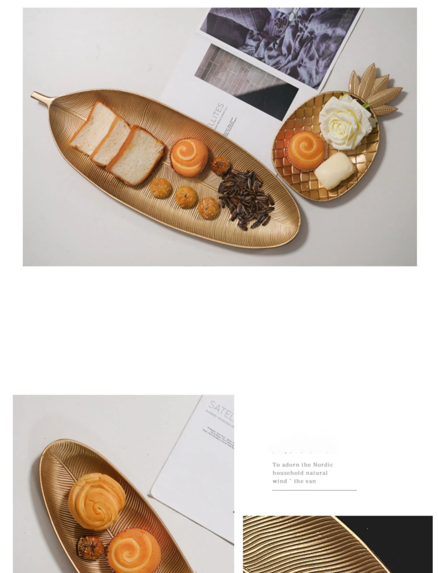 Nordic Wooden Tray Gold Leaf Shape Serving Tray Jewelry Pallet Fruit Snack Candy Dish Table Decoration Storage Organizer