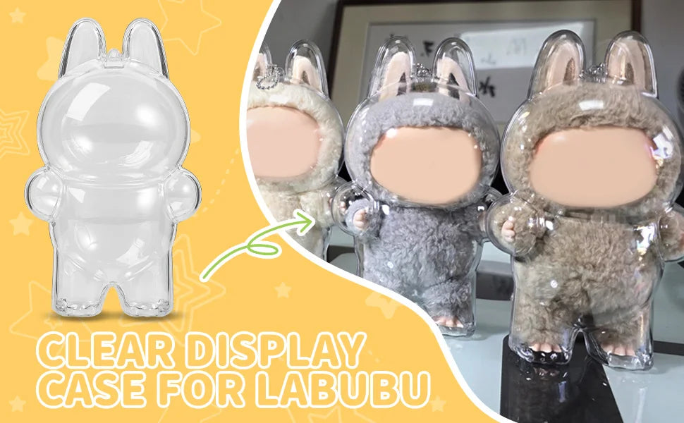 1-3 pcs Protective Case Cover for Labubu Doll V1 V2 V3,Plastic Acrylic Display Case for Standing and Seat Series with Keychain