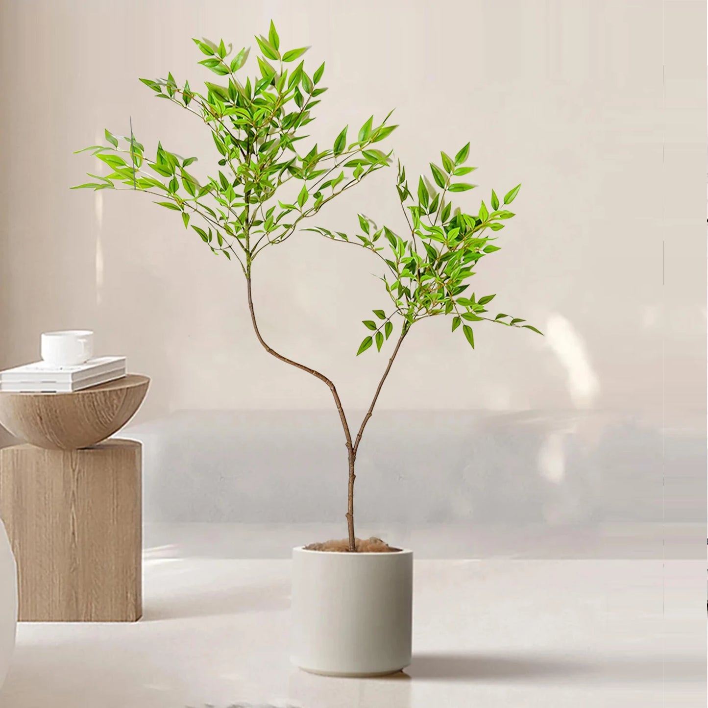 76-135cm  Artificial Plants Fake Bamboo Tree Branch Plastic Nandina Leaves Tall Green Landscape For Home Garden Decor