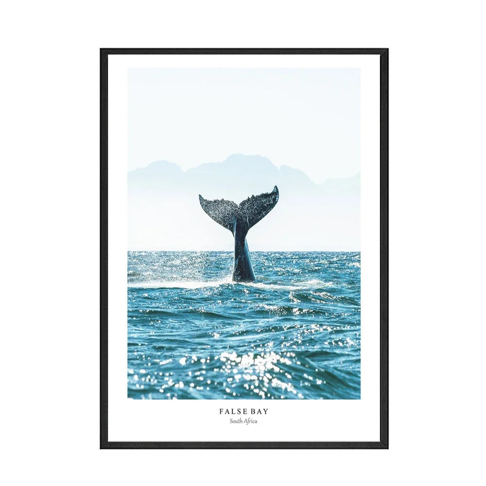 Scandinavian Minimalist Wall Art Blue Whale Tail Sea HD Canvas Oil Painting Poster Prints Home Bedroom Living Room Decoration