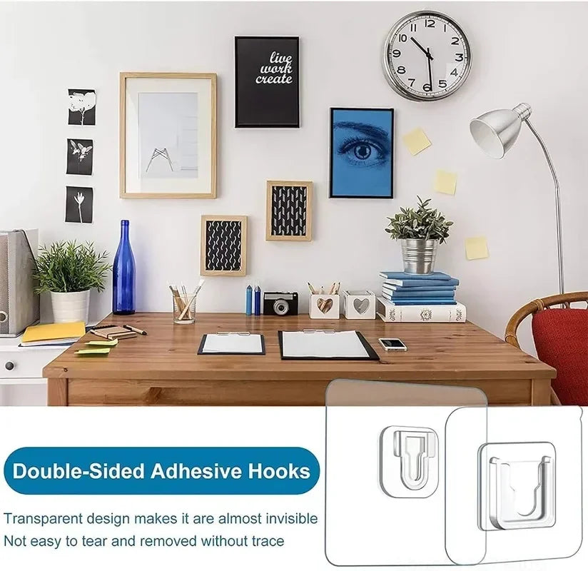 100/2PCS Double Sided Adhesive Wall Hooks Invisible Traceless Snap Hook Wall Storage Holder Bathroom Kitchen Bedroom Hook Kit