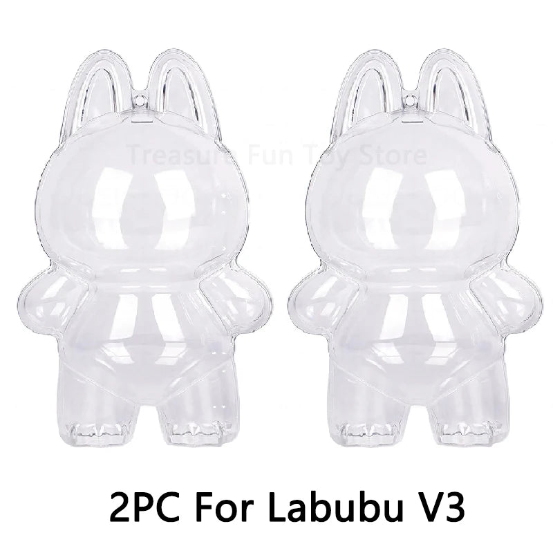1-3 pcs Protective Case Cover for Labubu Doll V1 V2 V3,Plastic Acrylic Display Case for Standing and Seat Series with Keychain