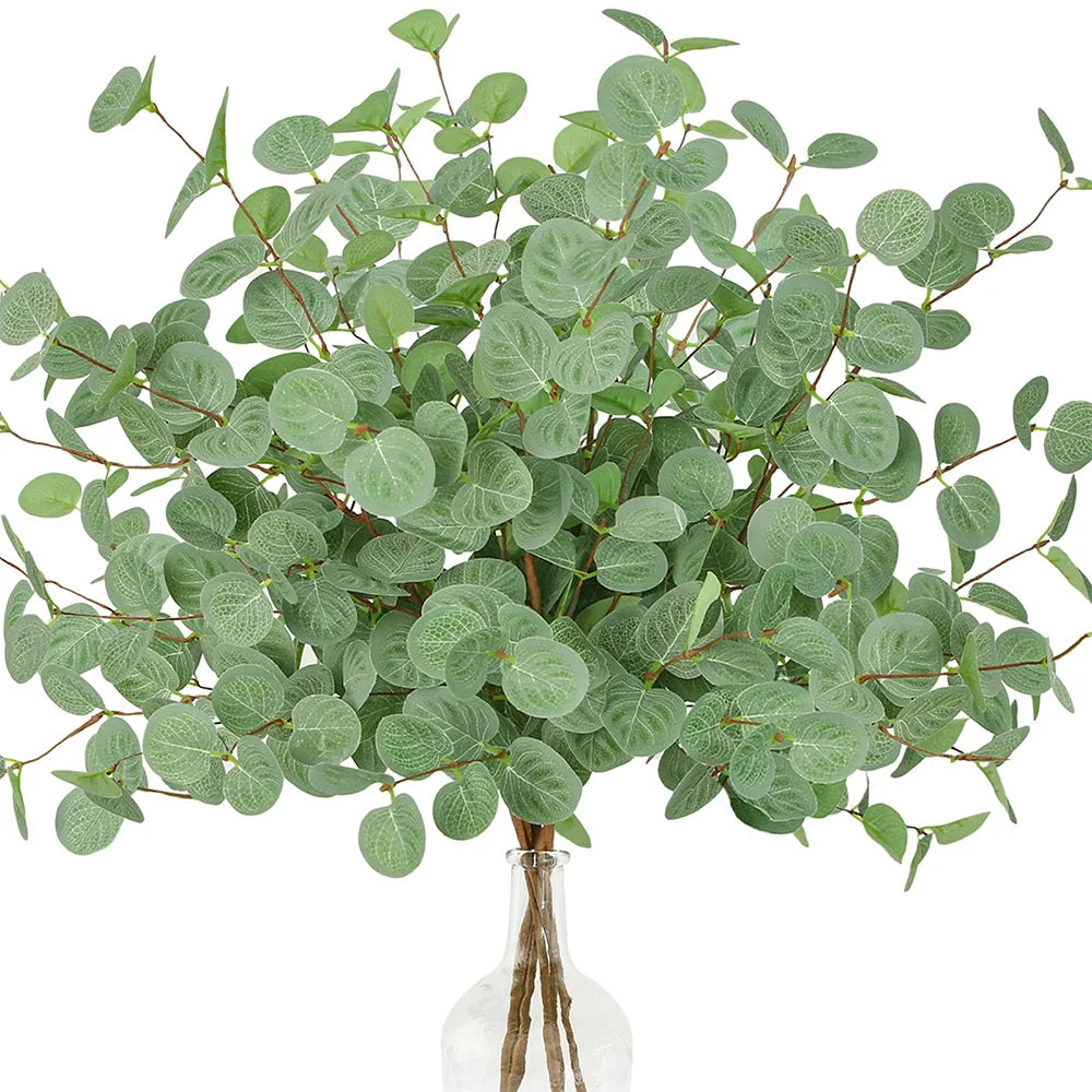 1pc Artificial Eucalyptus Stems Fake Plants 60cm Tall Fake Silver Dollar Leaves Greenery Plant Branches for Home Wedding Decor