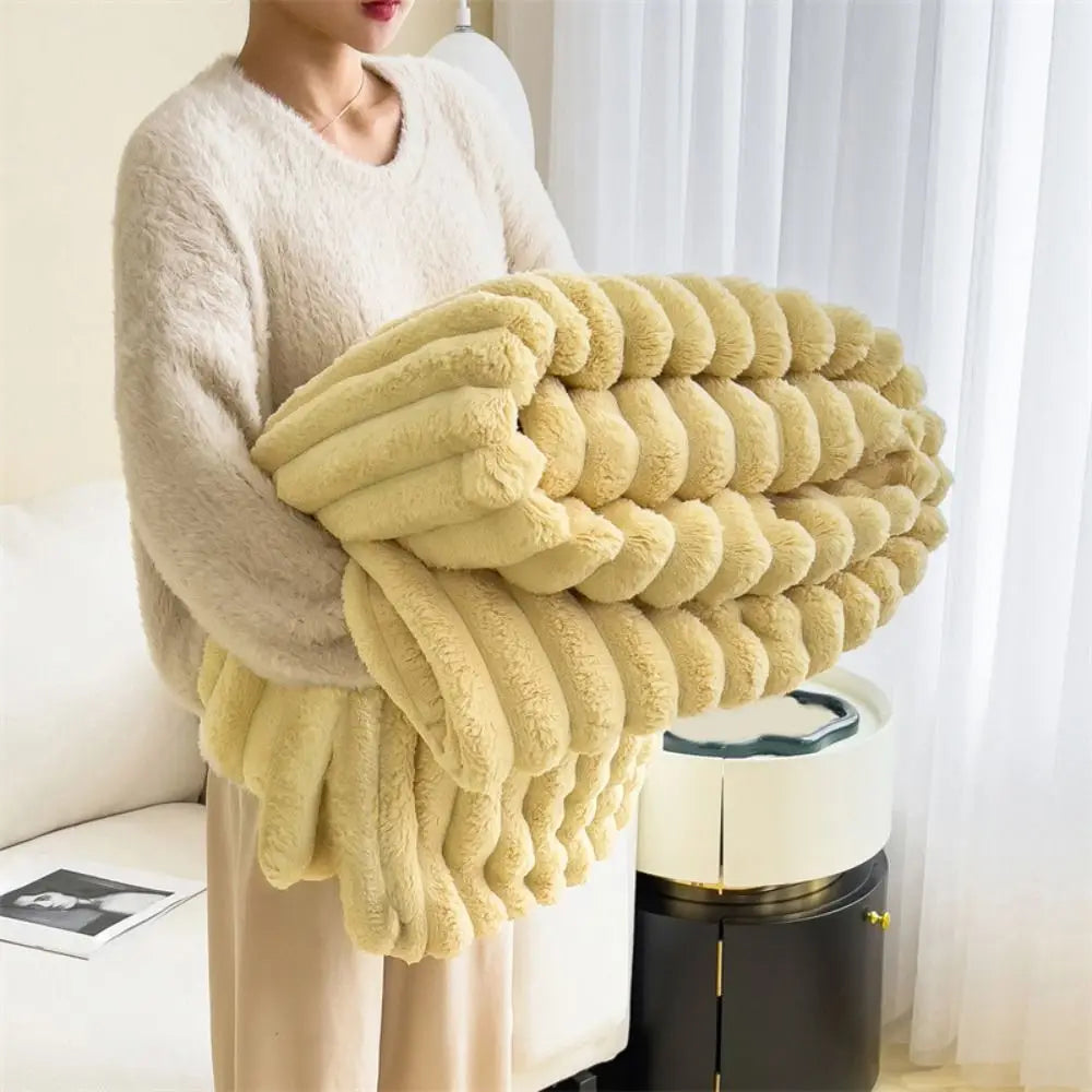 New Cotton Warm Blanket Spandex Solid Color Throw Blanket Double Sided Ultra Soft Plush Striped Blankets Home Office