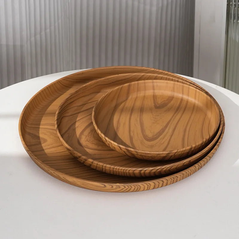 Wood grain tray for breakfast, premium cake, Japanese home coffee, dinner plate, tea tray, ins coffee shop round fruit tray