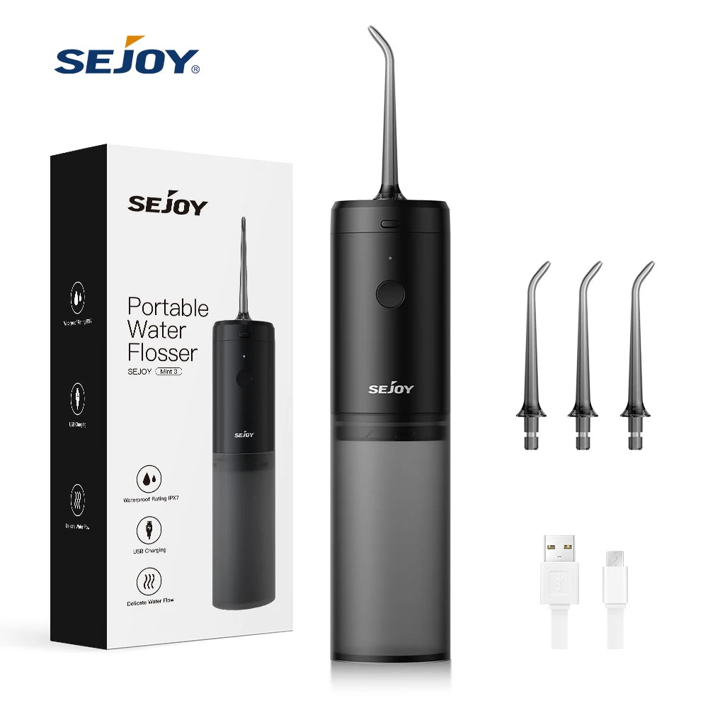 Sejoy Dental Oral Irrigator Portable Water Flosser Thread Teeth Pick Mouth Washing Machine 4 Nozzles 3 Modes USB Rechargeable
