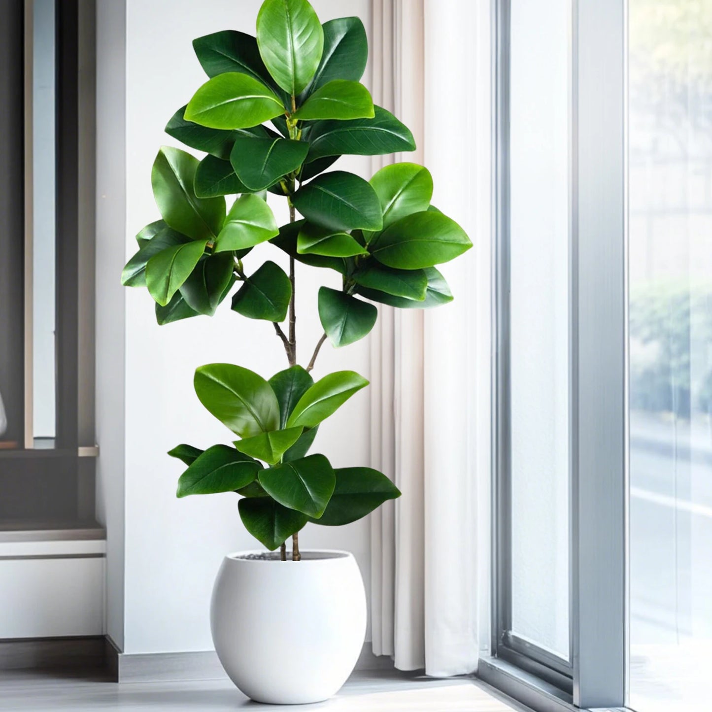 76-140（49.2in）Artificial Ficus Tree Branch Fake Lacquer Tree Plastic Banyan Plants Green Tall Palm Leaves For Home Garden Decor