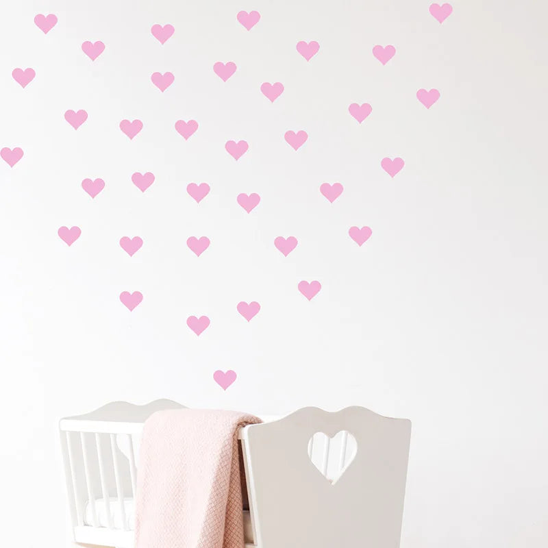 54pcs/set 5cm Soft Pink Heart Shape Wall Stickers for Kids Room Baby Nursery Room Wall Decals Bedroom Girl Room Home Decor Vinyl