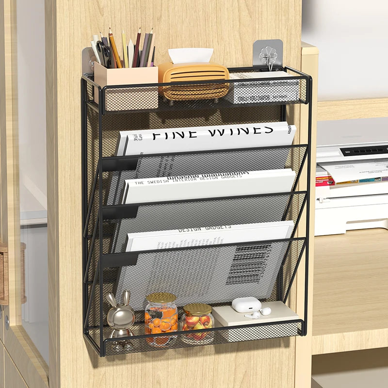 Wall File Holder 5 Pocket Mesh Hanging Wall Organizer Vertical Hanging File Folder Holder Magazine Rack for Paper Organization