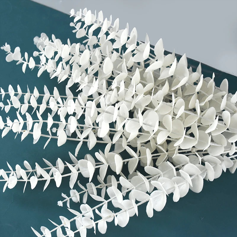 16Heads 50cm Artificial Flower White Fake Eucalyptus Leaves Faux Eucalyptus Branch with Stems for Home/Wedding Party Decor