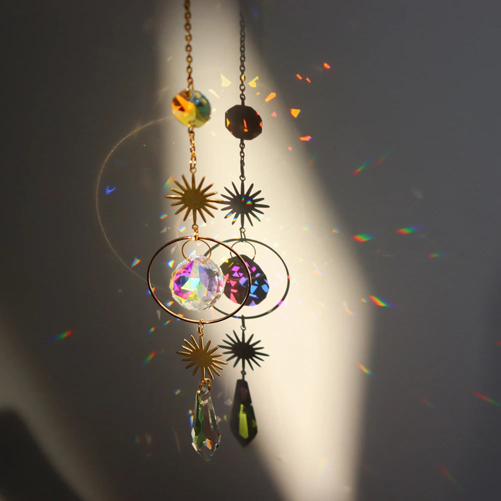 Suncatcher Crystal Wind Chime Star Moon Diamond Hanging Prisms Light Catcher Rainbow Chaser Jewelry Pendant Home Garden Decor