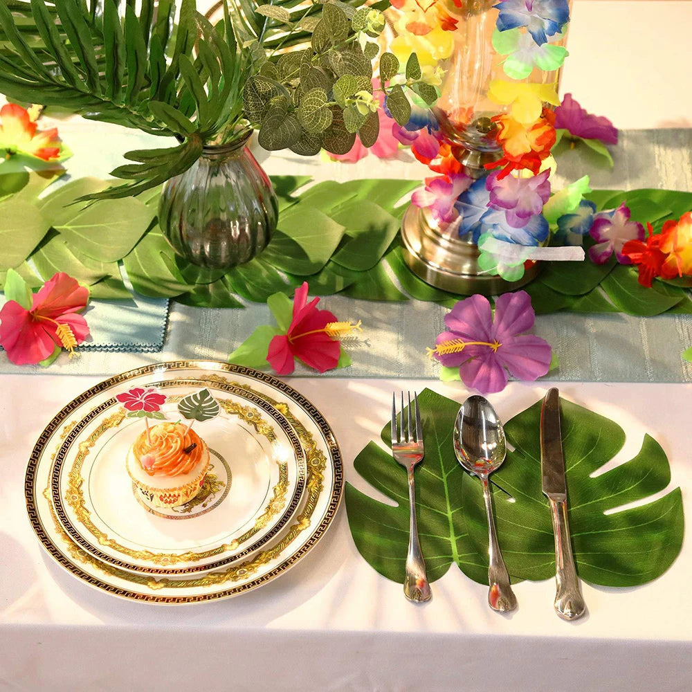 Artificial Tropical Palm Leaves Safari Jungle Decorations Hawaiian Luau Party Leaf Home Table Decor Wedding Birthday Fake Plants