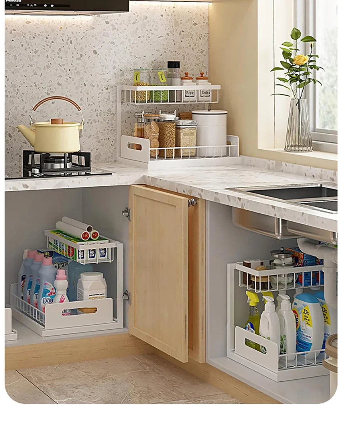 Kitchen 2 Tier Under Sink Organizer Rack with Sliding Drawer Multi-purpose Bathroom Organizer Shelf for Kitchen Bathroom Storage