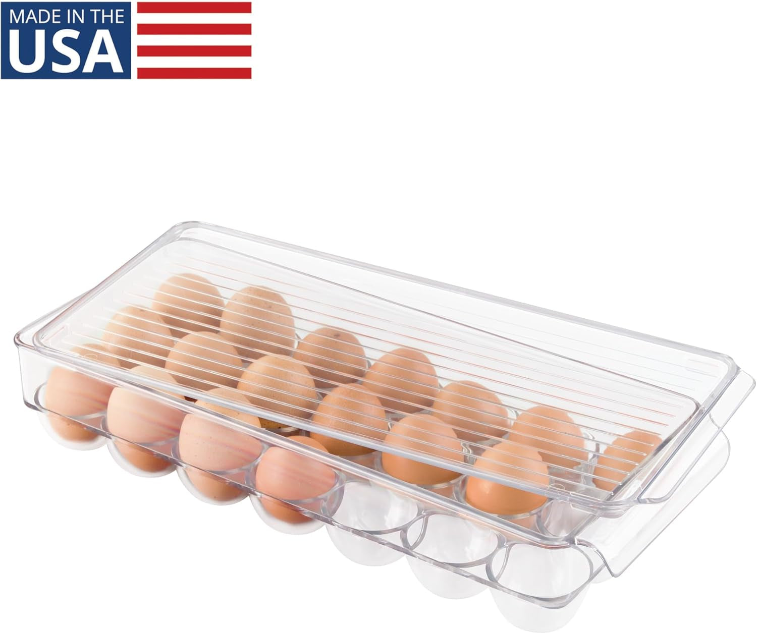 Idesign Plastic Egg Holder with Lid and Handle - Holds 21 Eggs - Clear - Made in USA