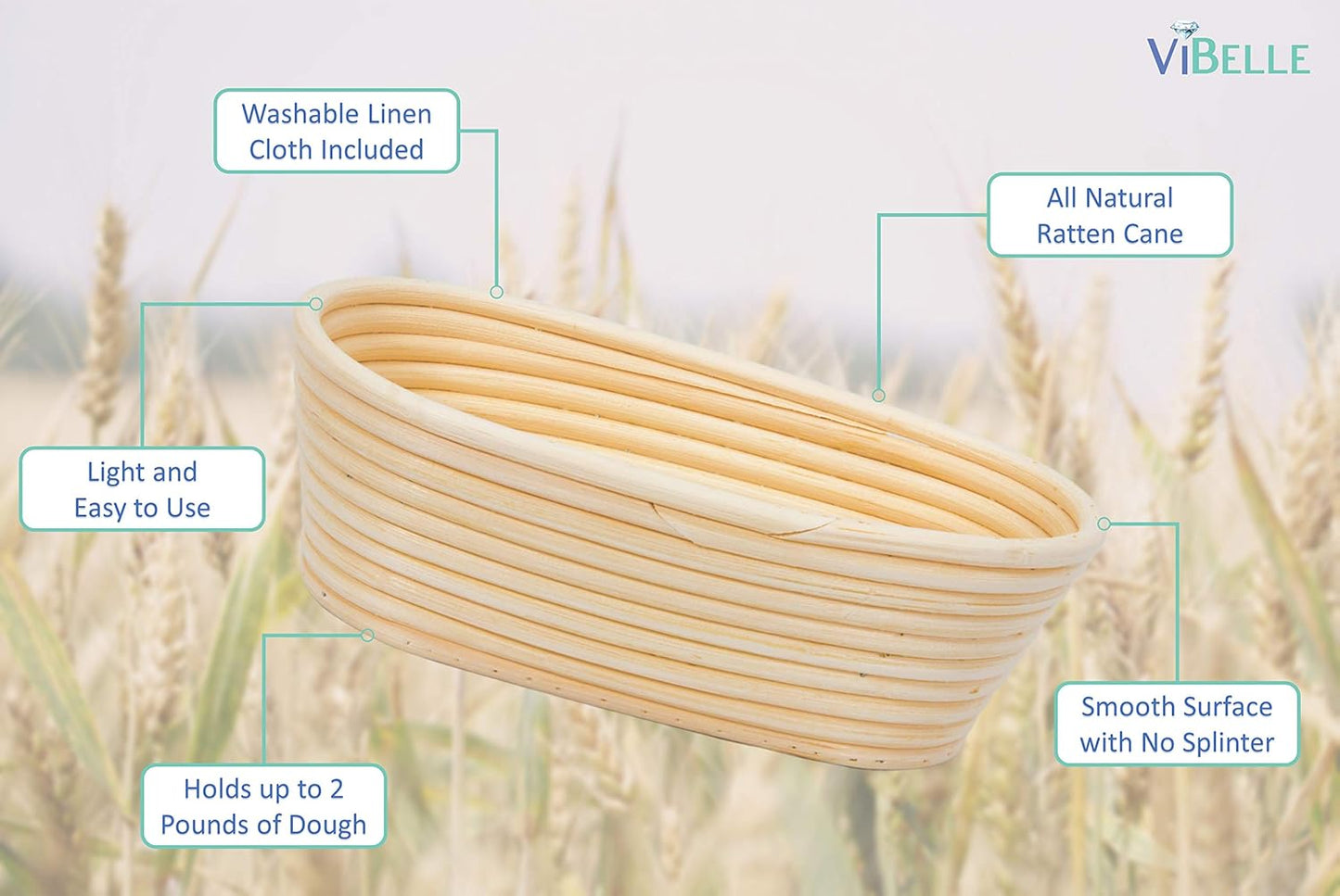 Bread Banneton Basket -10 Inch Basket Sourdough - Oval Handmade Bread Proofing Basket Set -Bread Proof Basket with Stencils for Professional & Home Bakers - Ideal Gift for Birthday