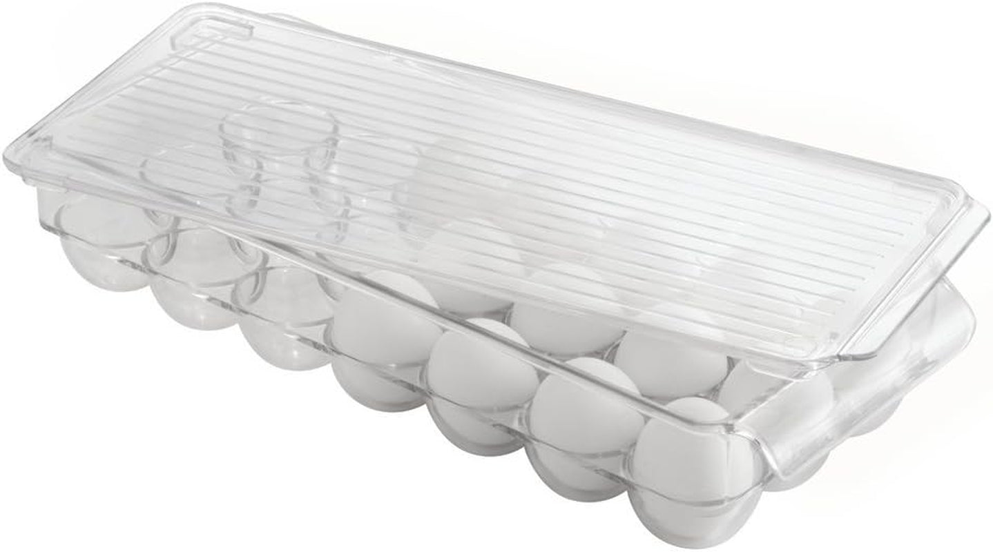 Idesign Plastic Egg Holder with Lid and Handle - Holds 21 Eggs - Clear - Made in USA