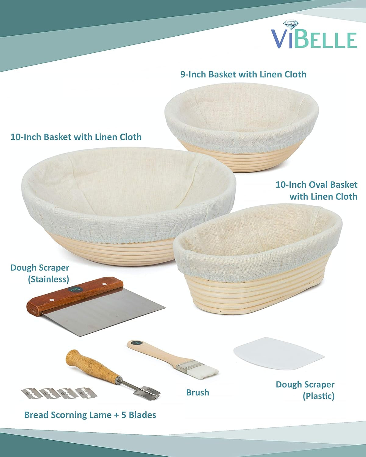 Bread Banneton Basket -10 Inch Basket Sourdough - Oval Handmade Bread Proofing Basket Set -Bread Proof Basket with Stencils for Professional & Home Bakers - Ideal Gift for Birthday