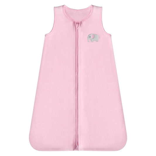 Micro Fleece Baby Sleep Sack 12-18 Months, 1.0 TOG Baby Sleeveless Wearable Blanket with 2-Way Zipper, Sleeping Bag for Baby Girl, 1 Pack, Pink Elephant